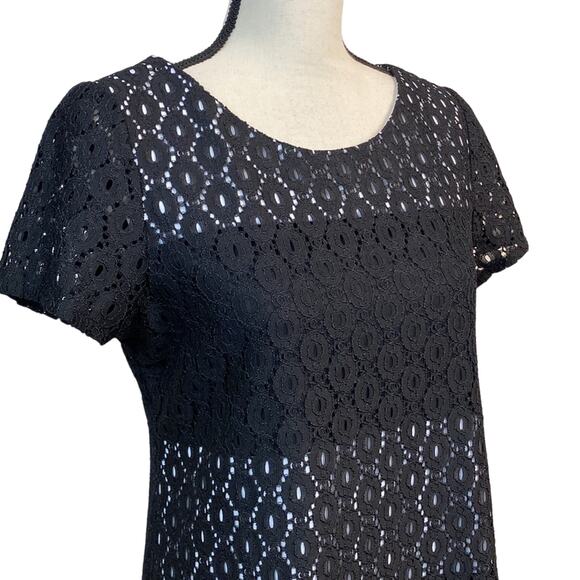 Sandra Darren Black and White Lace Overlay Dress Size 10 Chic Classic 60s - Picture 3 of 8